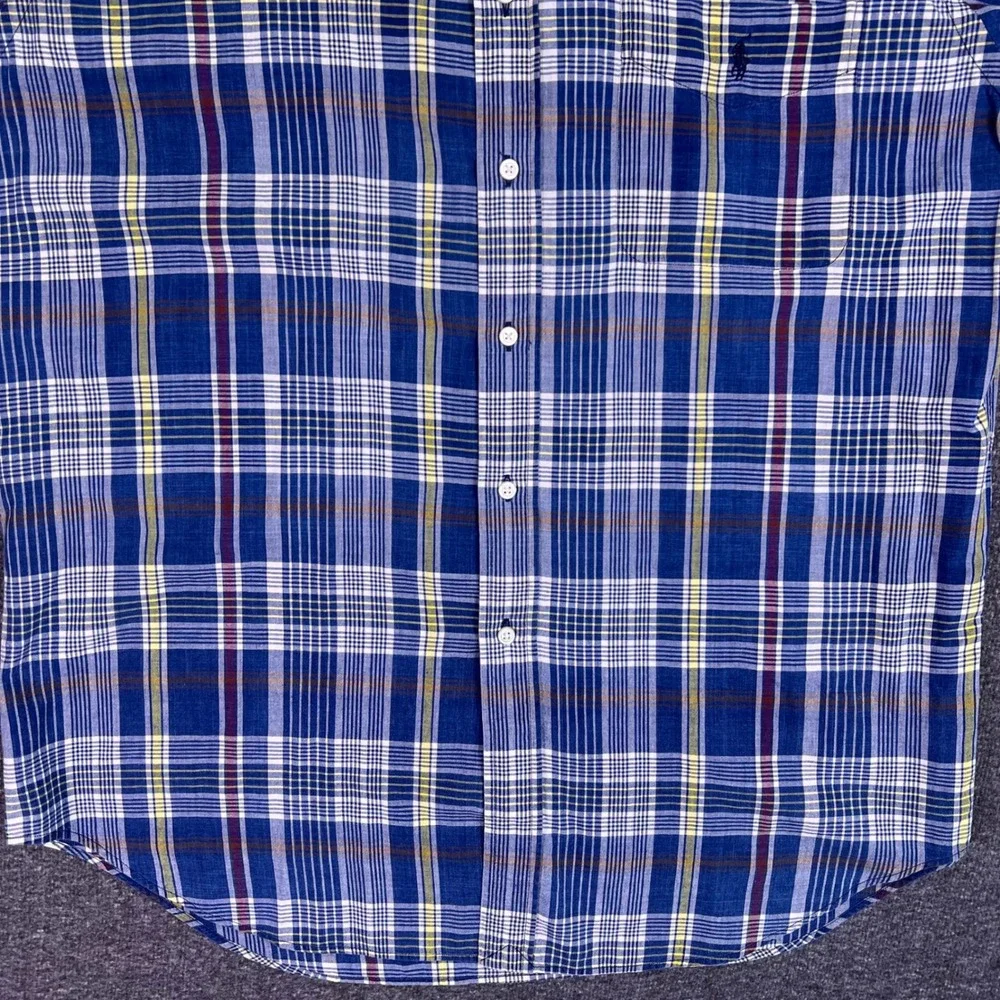Ralph Lauren Shirt Mens L‎ Blue Plaid Blake Cotton Short Sleeve Classic Casual